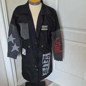 Black and Gray Jean Jacket with Star Accents